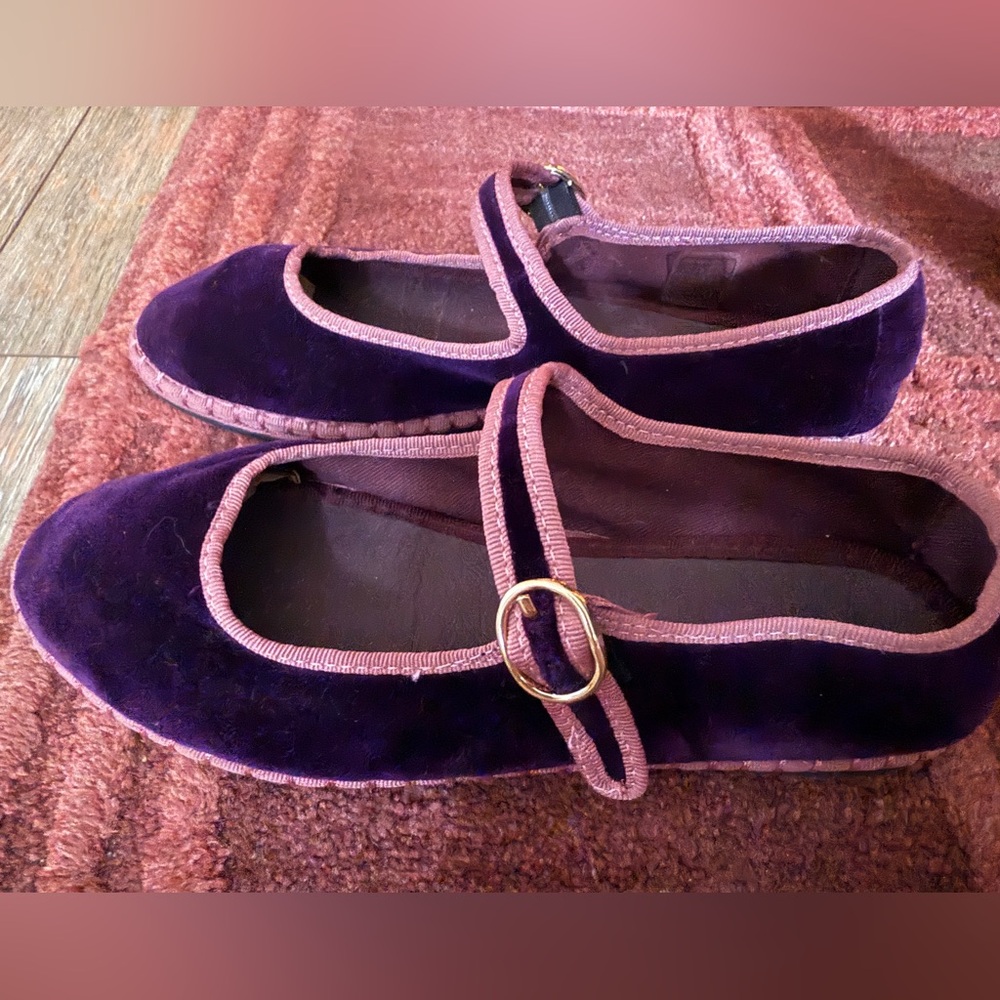 Flabelus Purple Velvet Mary Jane Flats